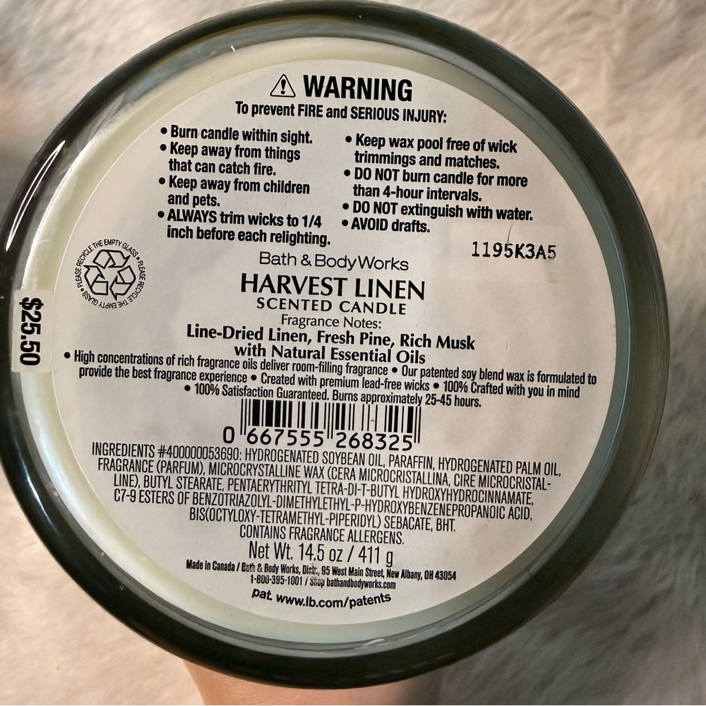 Bath and Body Works Harvest Linen 3-Wick Candle - Picture 4 of 4